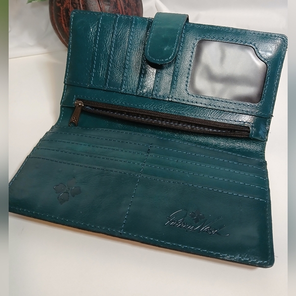 PATRICIA NASH Fold Over Wristlet Wallet Florals Leather "Peruvian Painting" - Picture 3 of 5